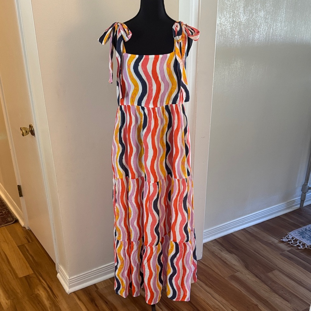 Jude Connally Multicolor Wavy Stripe Dress with Orange Accents
